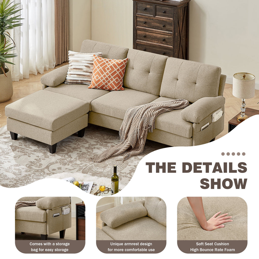 Modern Fabric L-Shaped Sectional Sofa with Chaise Q1136