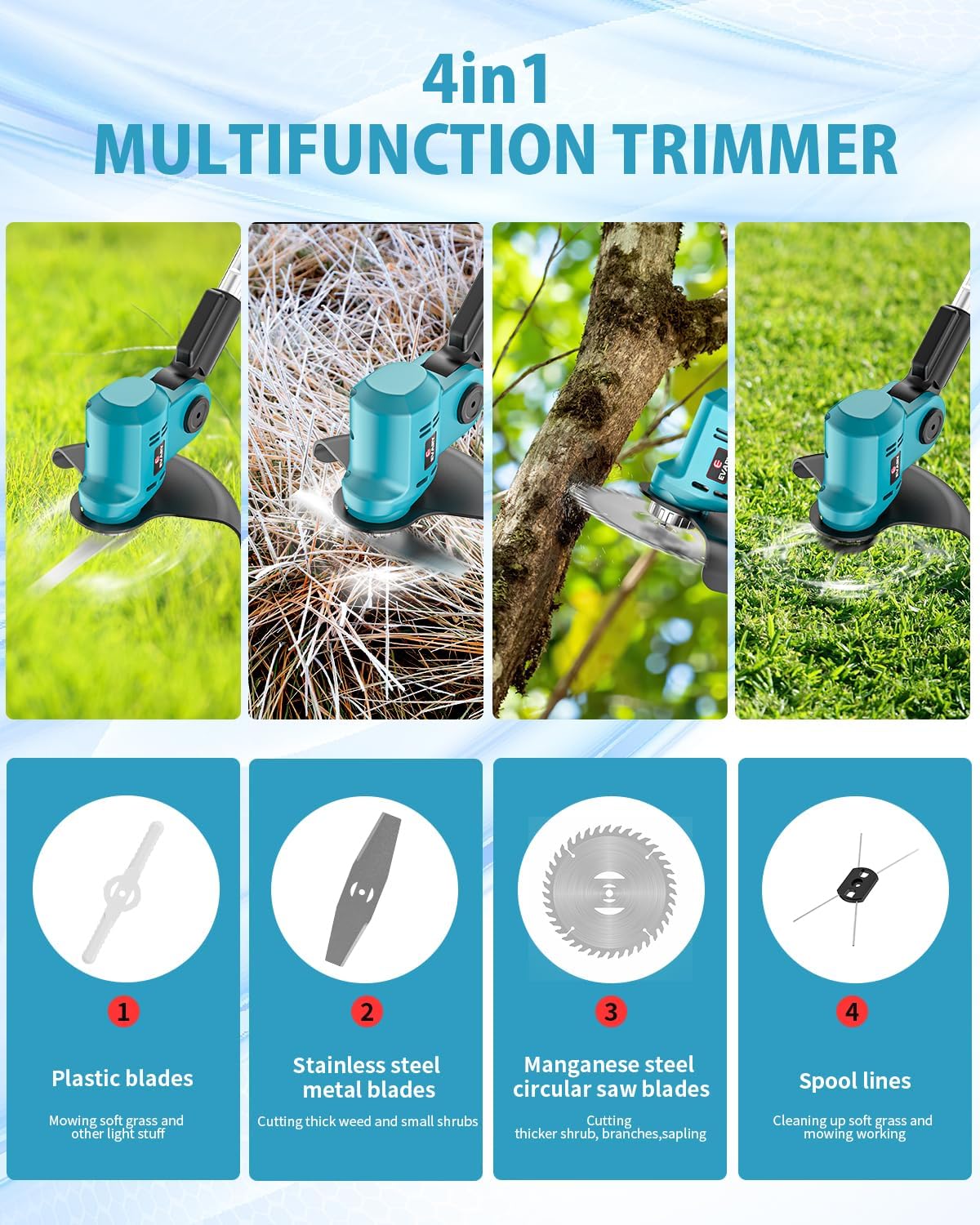 21V Cordless Electric String Trimmer with 6000mAh Battery D5546