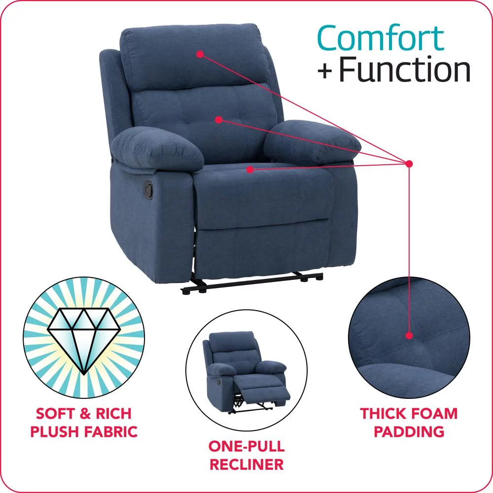 Blue Fabric Manual Recliner N9717