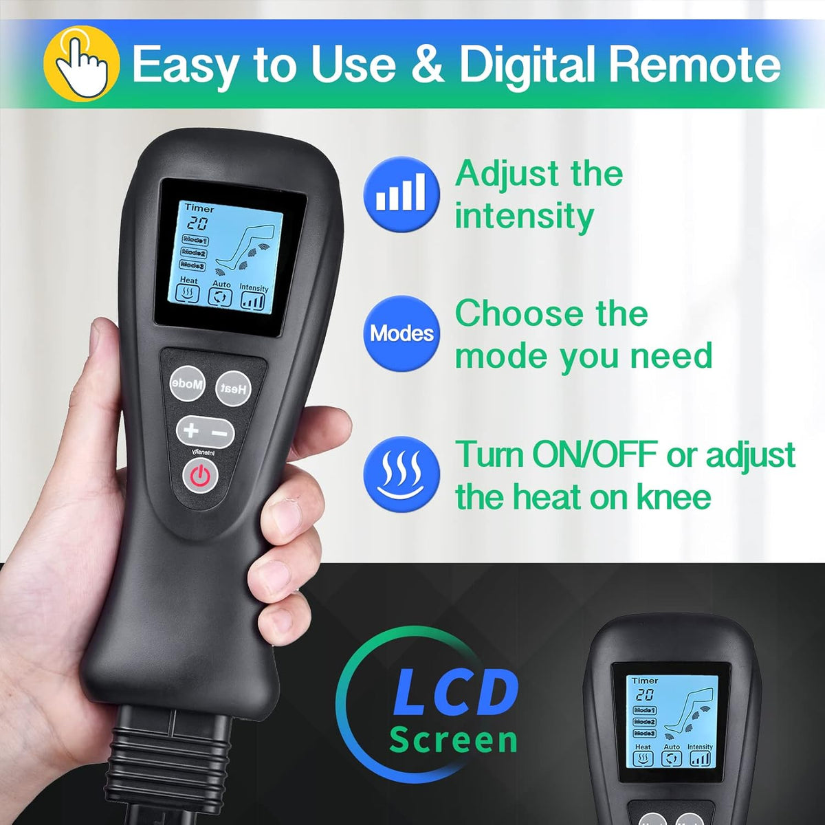 Leg Massager with Air Compression, 2 Heat Levels, 4 Modes 4 Intensities Q27790