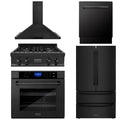 30 Rangetop Range Hood Refrigerator Dishwasher Wall Oven in Black Stainless S7926