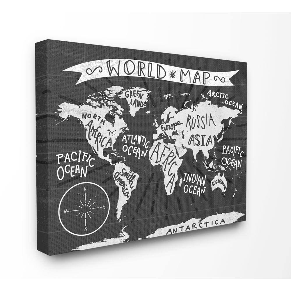 World Map Black and White Canvas Art S113