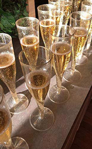 4.5 oz Gold Glitter Disposable Champagne Flutes W7935