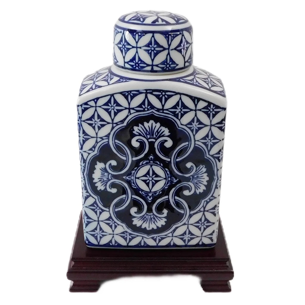 Blue and White Rectangular Tea Jar C995490
