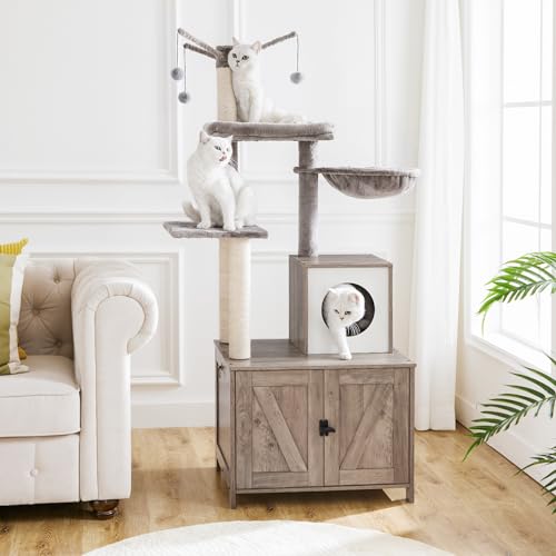 Wooden Cat Tree with Litter Box Enclosure D973