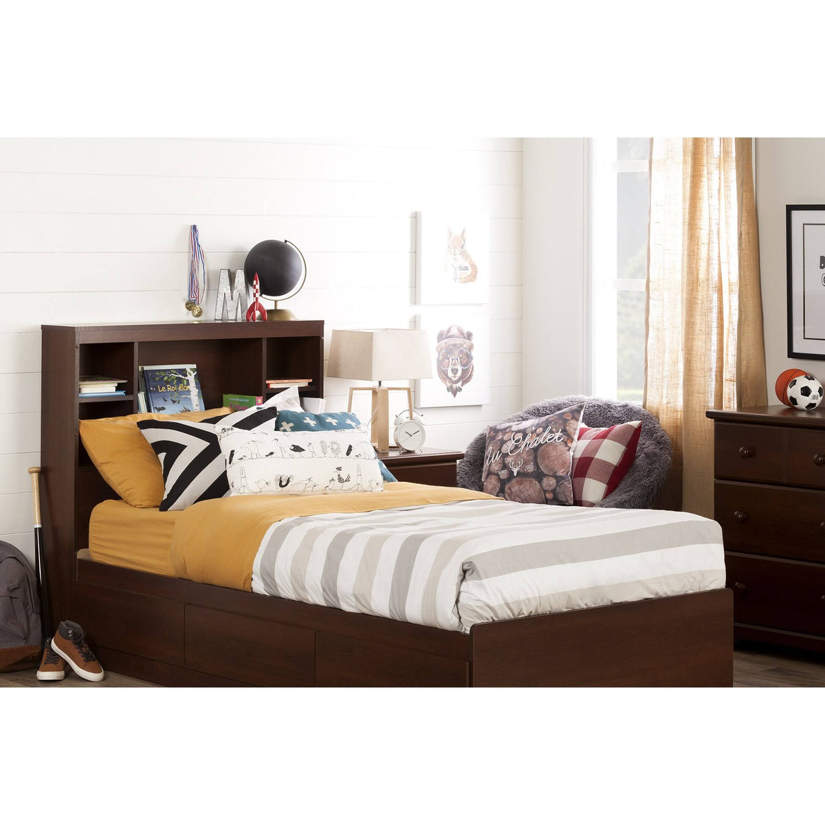 Twin Bookcase Headboard with Decals N610477