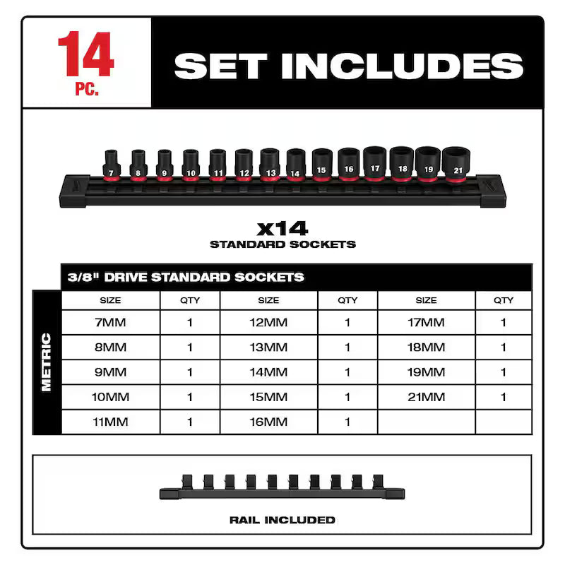 3/8 in. Drive Metric 6 Point Impact Socket Set 14-Piece A647