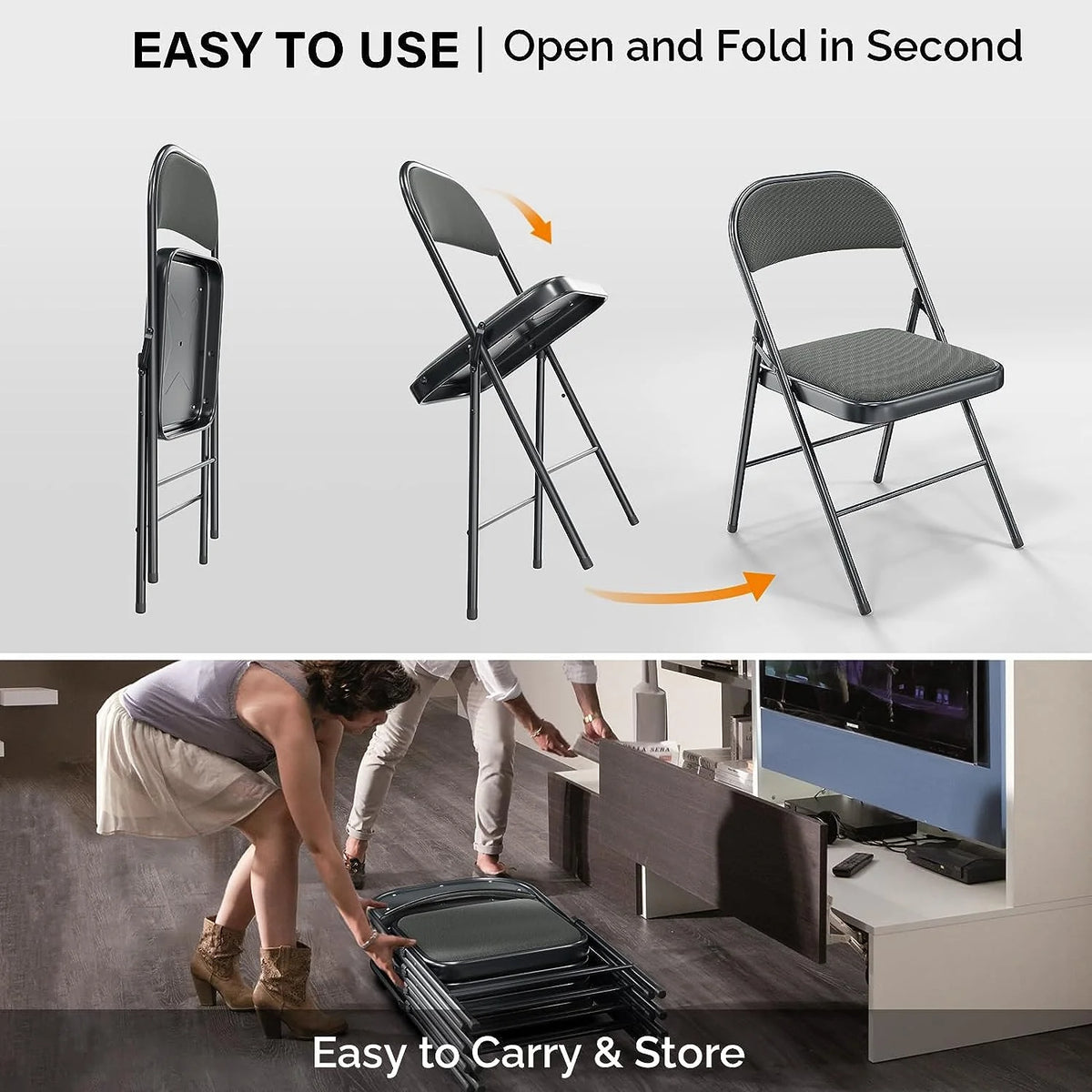 Black Set of 4 Padded Folding Chairs C48810