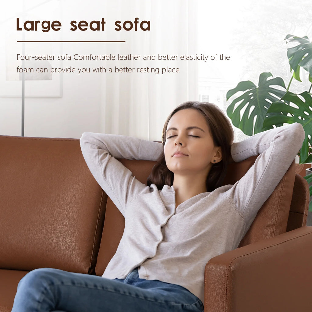 Brown Faux Leather L Shaped Sectional Sofa T1145