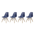 Blue Plastic Dining Chairs with Wood Legs, Set of 4 Q8611