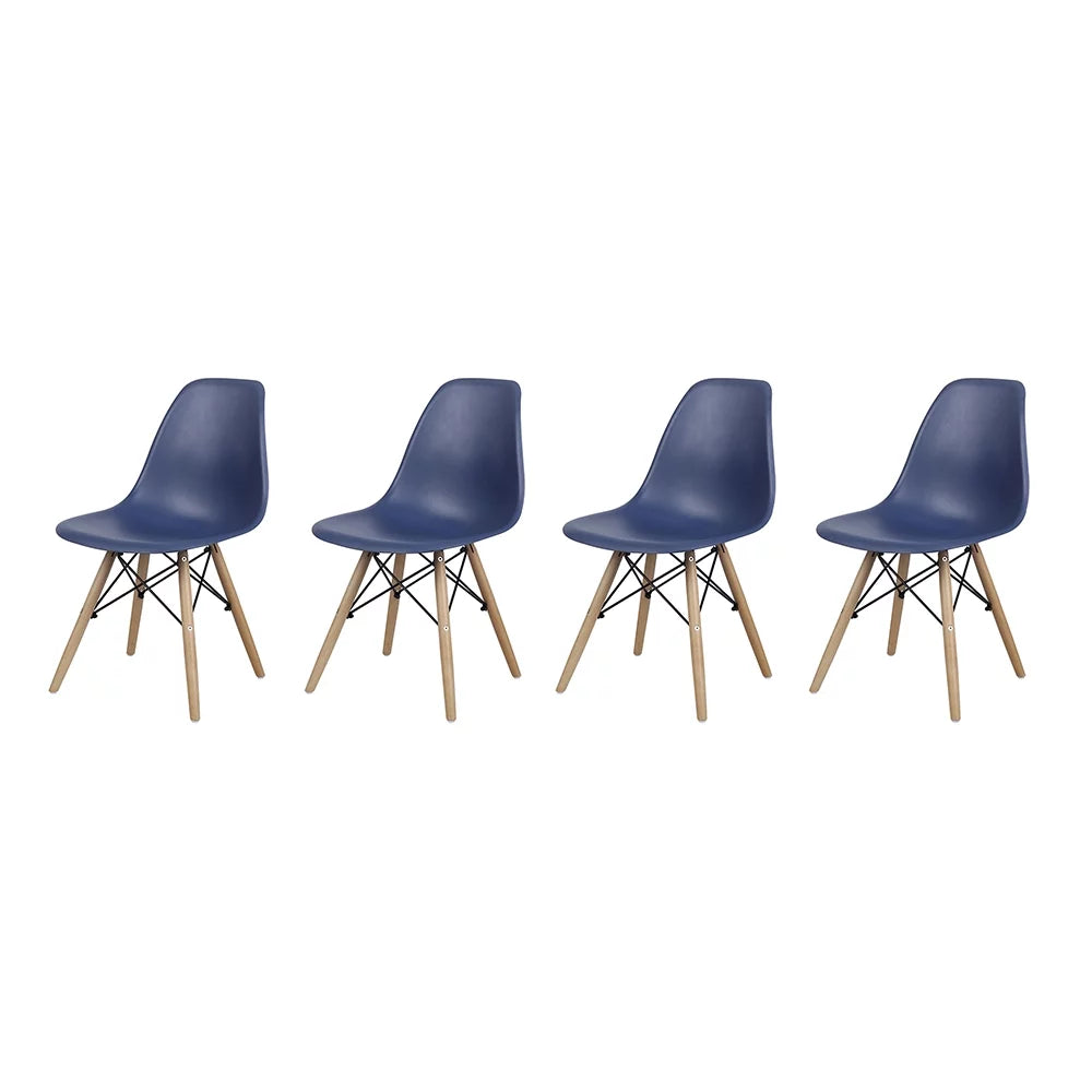 Blue Plastic Dining Chairs with Wood Legs, Set of 4 Q8611