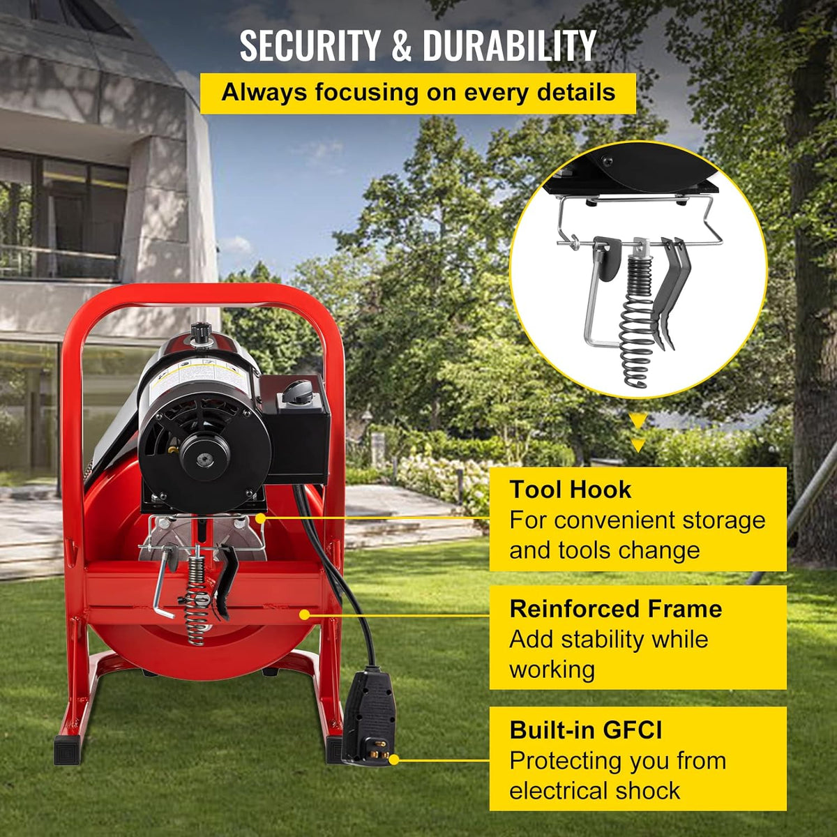 75Ft x 1/2Inch 370W Electric Drain Auger Cleaner with 8 Cutters U463440