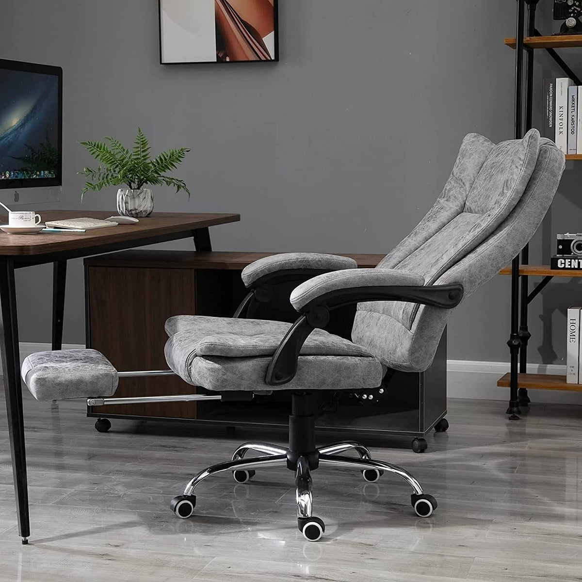 Gray Heated Massage Electric Vibration Reclining Swivel Chair with Pedals Adjustable Back Ergonomic Zero-Gravity Chair J88467