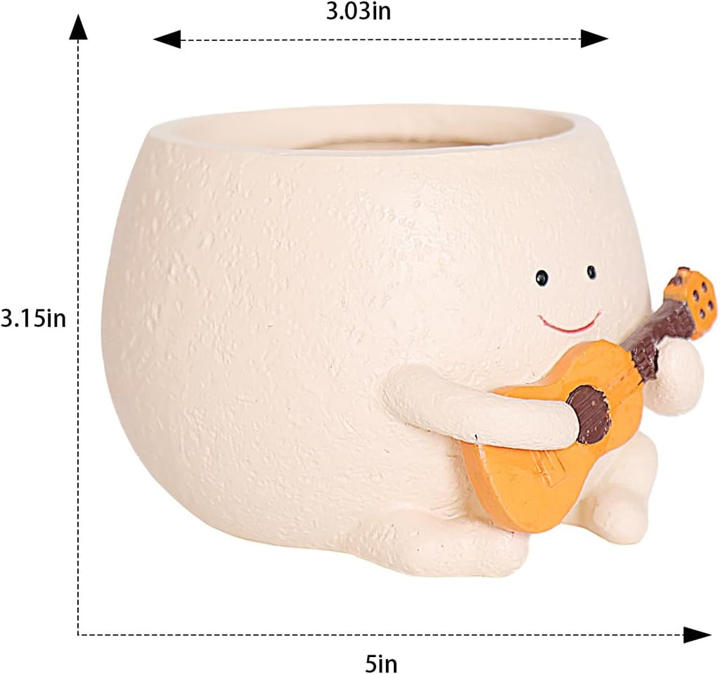 Smiley Guitar Head Succulent Pots with Drainage Hole A4849