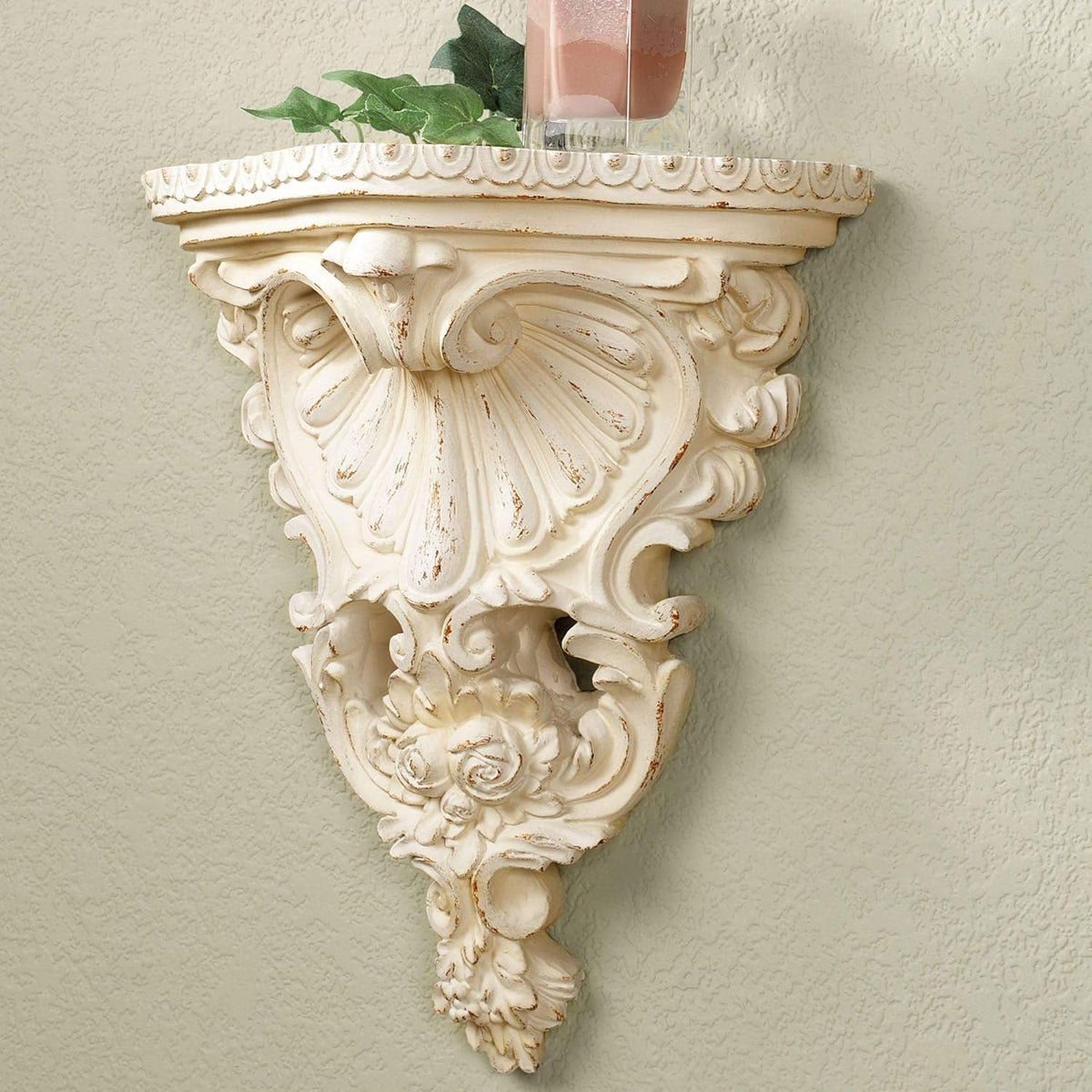 Wall Shelf Distressed Vanilla Finish Pack of 2 W83568