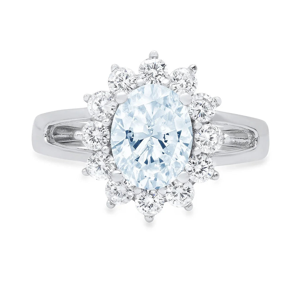 Oval Cut Natural Swiss Blue Topaz 18k White Gold Halo Ring C459355