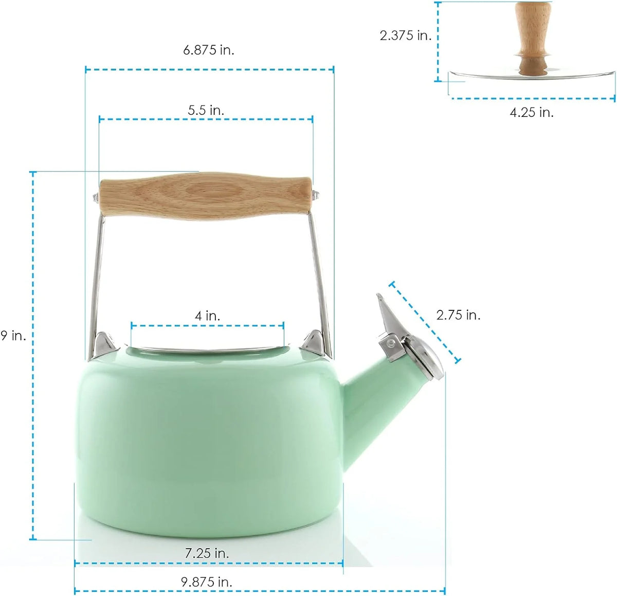 Enamel On Steel Whistling Teakettle with Wood Handle, 1.4 Quarts H86681