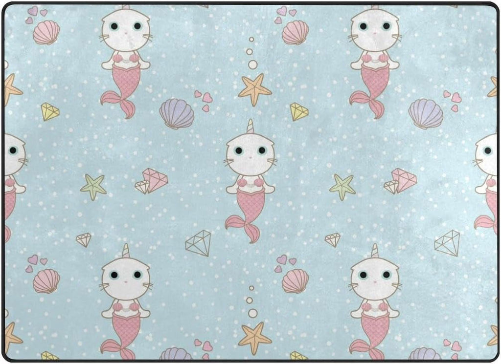Cute Cat Unicorn Mermaid Lightweight Area Rug I210249