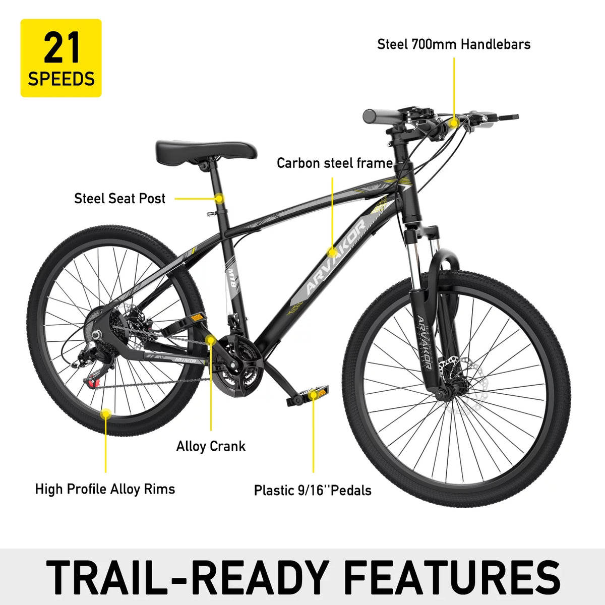 26'' Mountain Bikes 21 Speeds Double Disc Brake Gray D257846