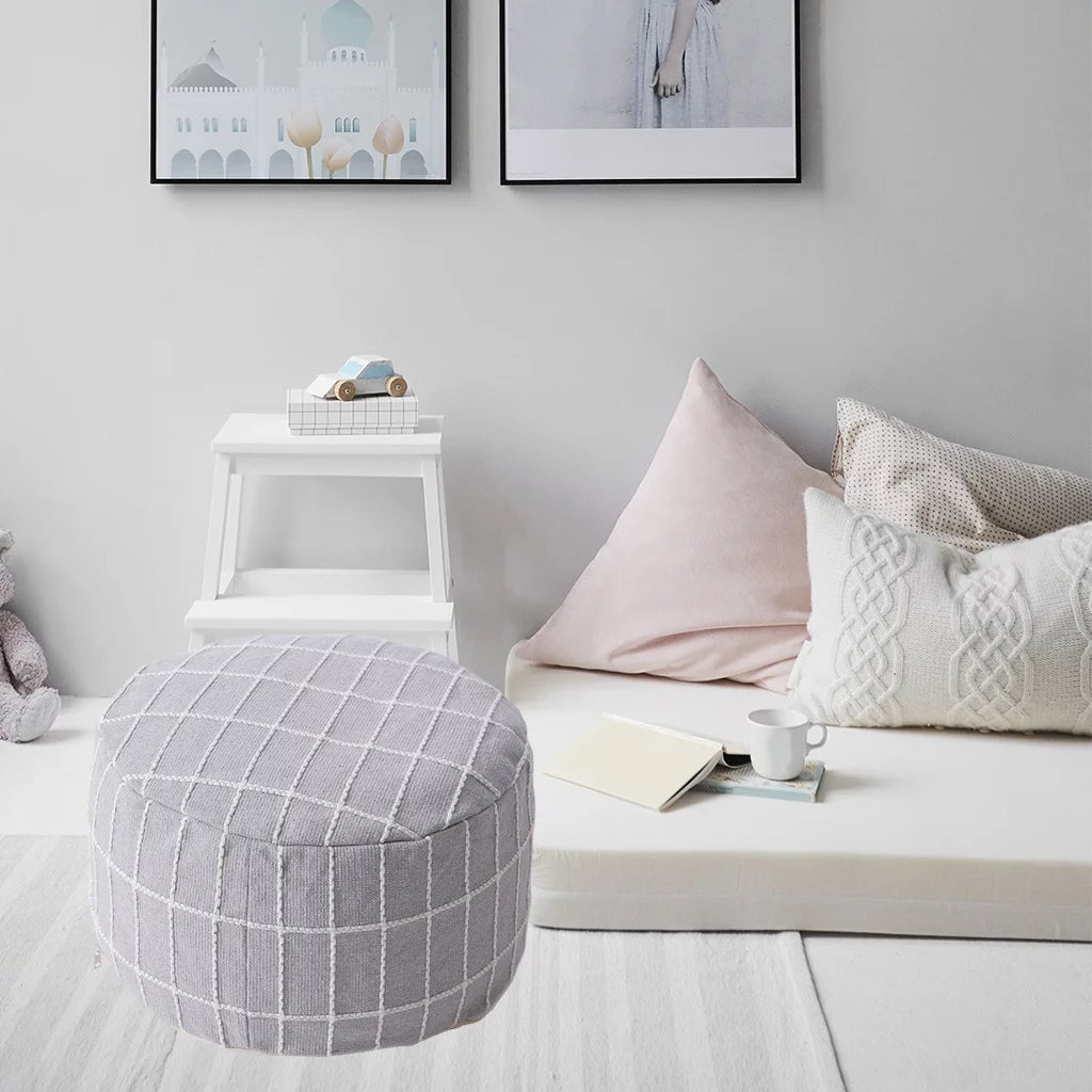 Gray Ottoman Pouffe Cover Foot Stool Cubes X922728