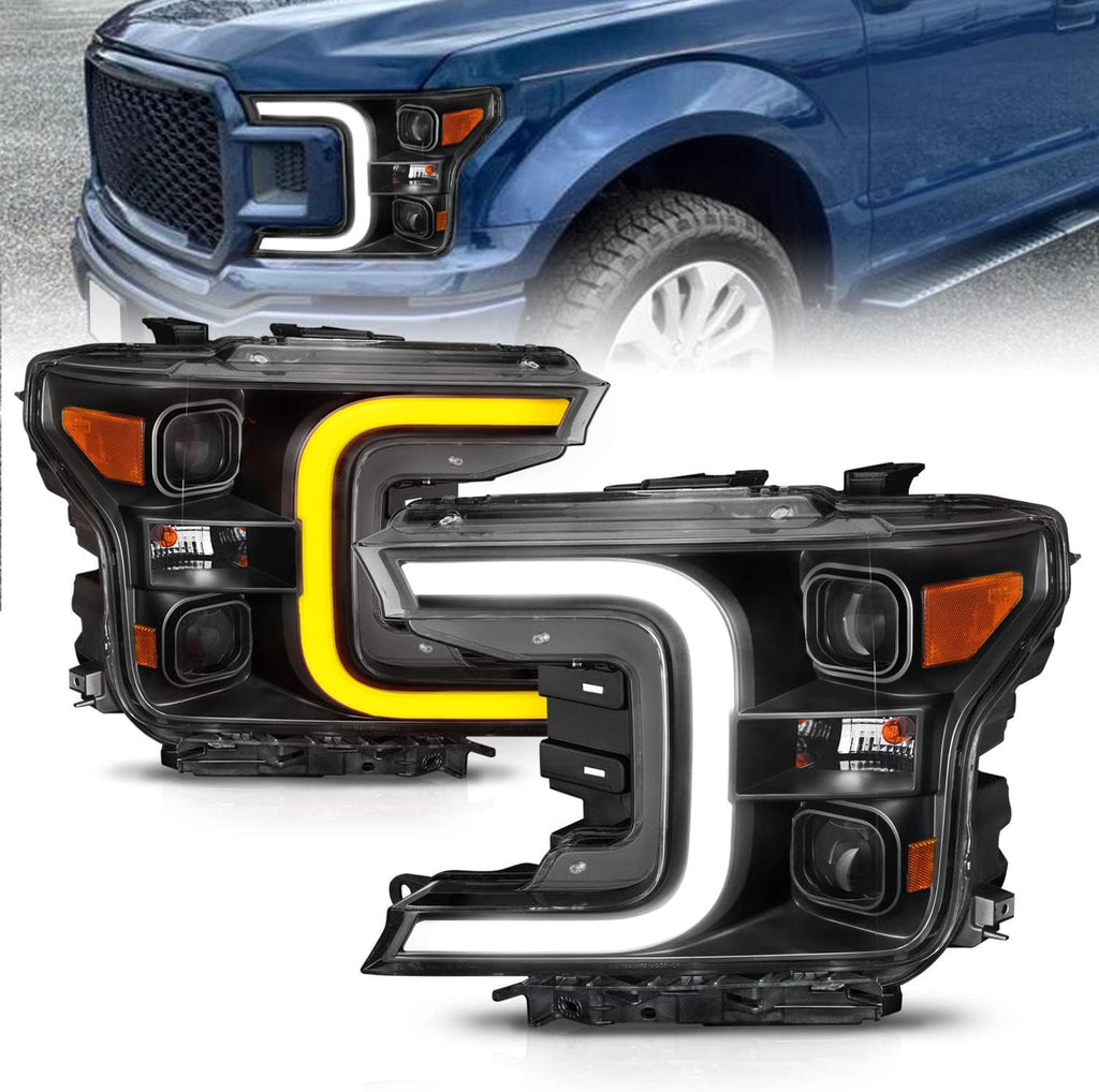 Black Quad Projector Headlights with LED Light Bar Assembly Set G78625