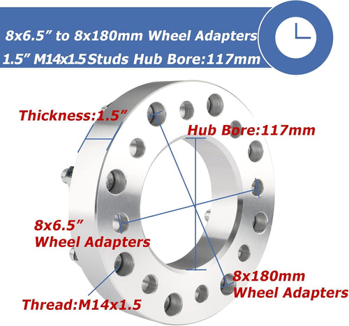 2pcs 8x6.5 to 8x180 Wheel Adapters, 1.5 Inch, Chrome H21011