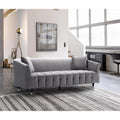 Silver Velvet Sofa with Gold Tip Wood Legs X726056