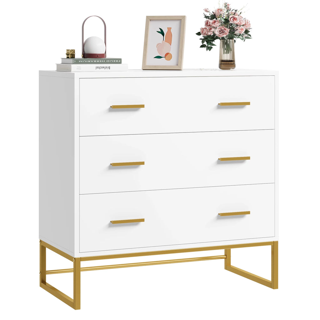 White 3 Drawer Wood Dresser J69125