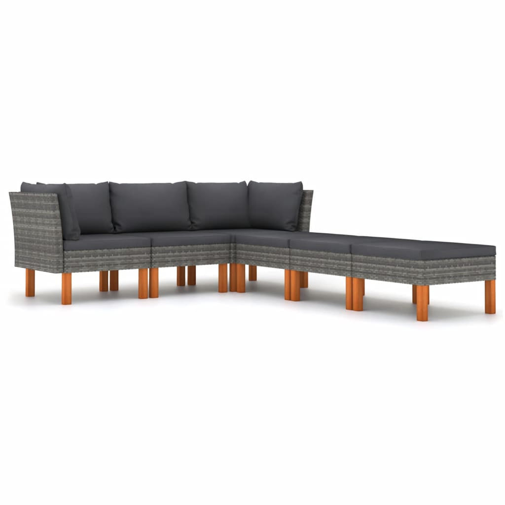 6 Piece Patio Set with Cushions Poly Rattan Gray R55315