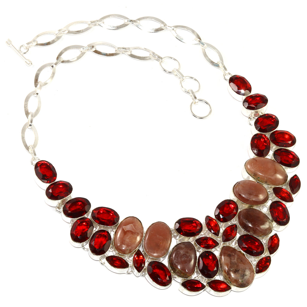 Rhodochrosorite Garnet Gemstone 925 Silver Necklace 16-18'' L408354
