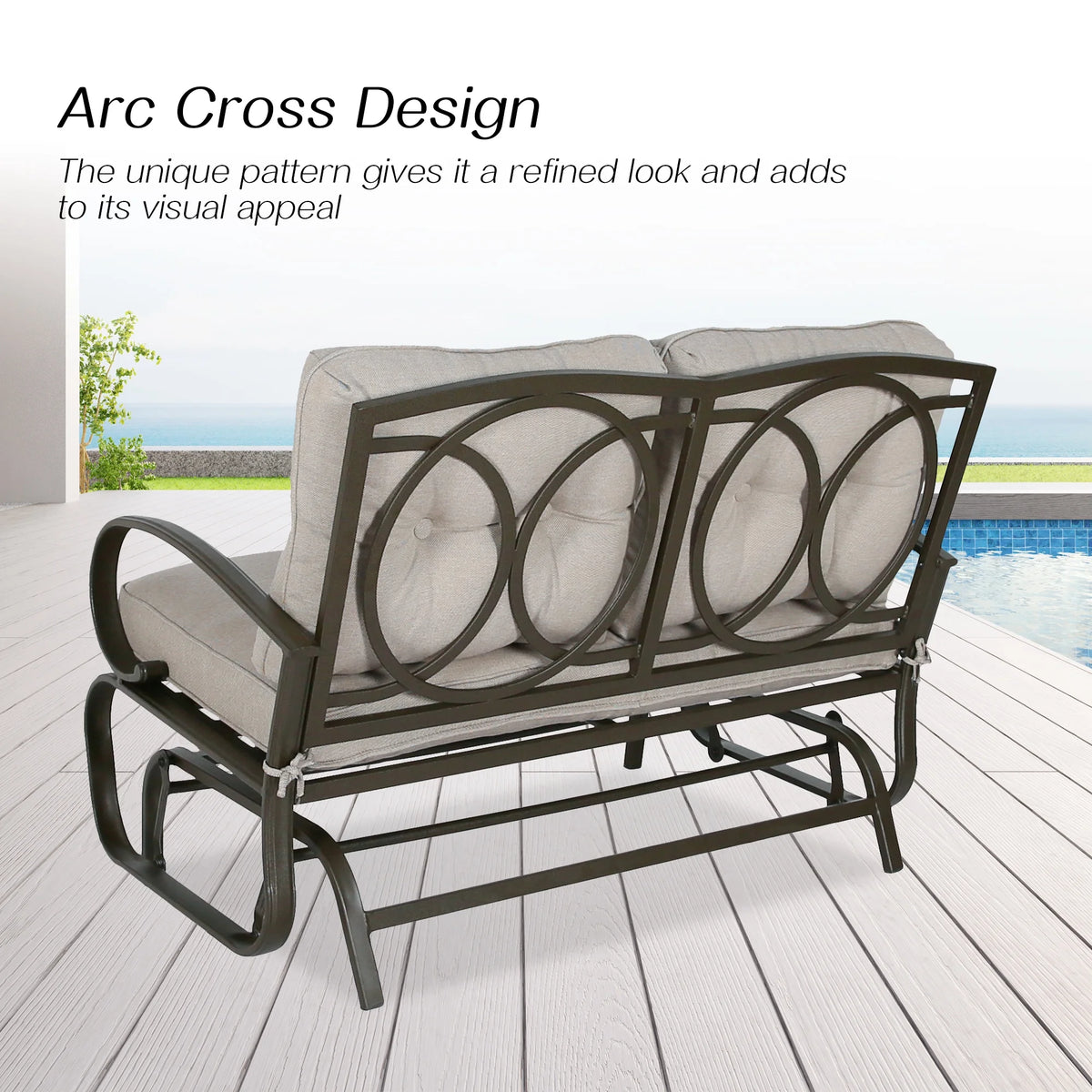 Beige 2-Person Outdoor Steel Glider Chair N349