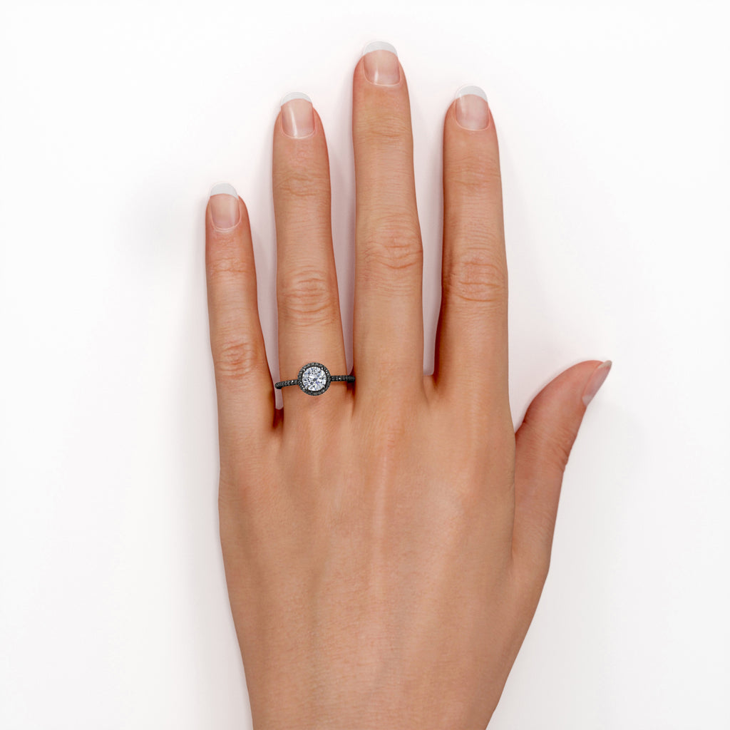 18K Black Gold Plated Silver Moissanite Engagement Ring N7200