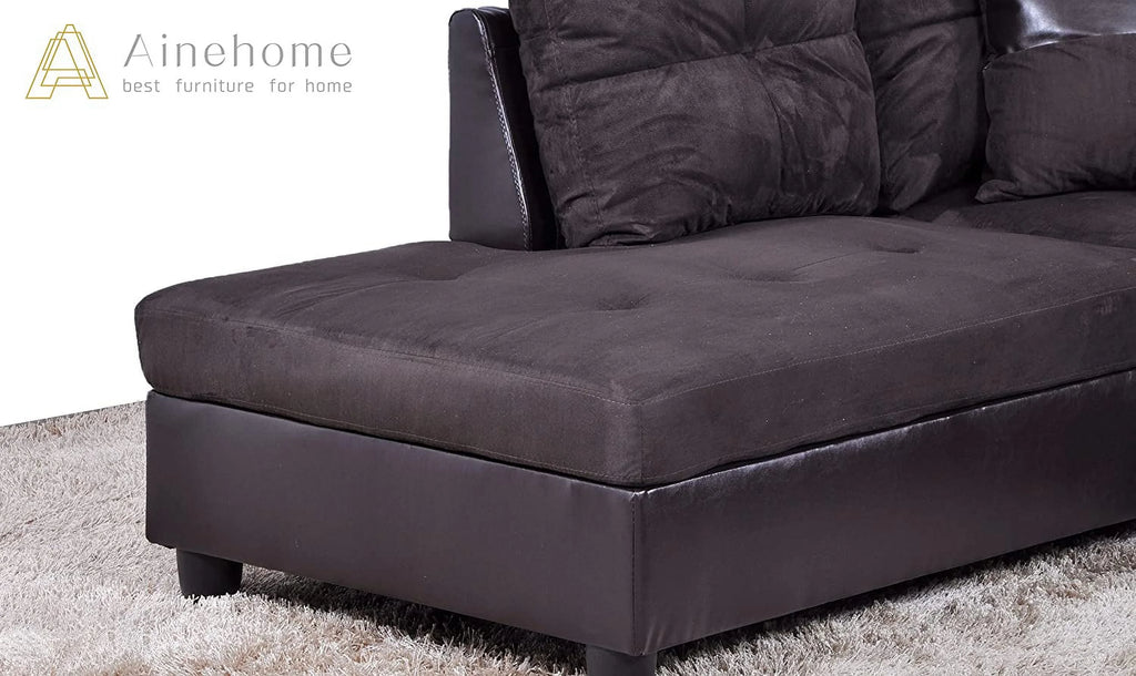3 PCS L-Shaped Sectional Sofa Set with Storage Ottoman and Pillows W175