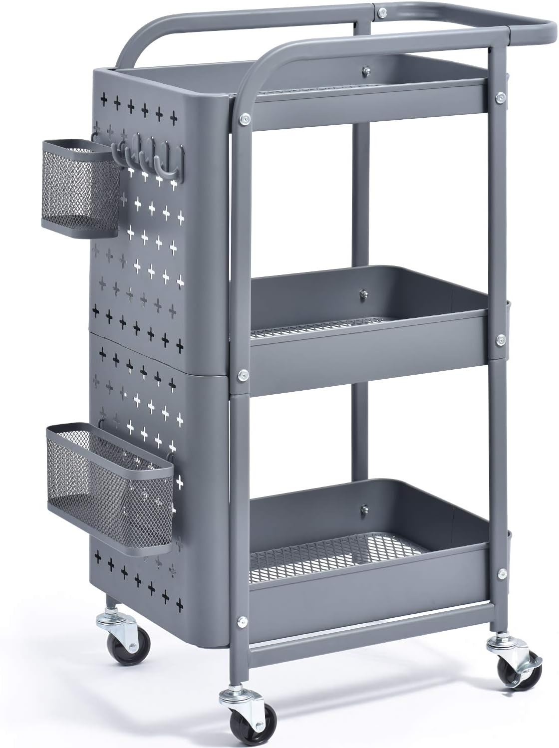 3-Tier Metal Rolling Storage Cart with Pegboard H93640