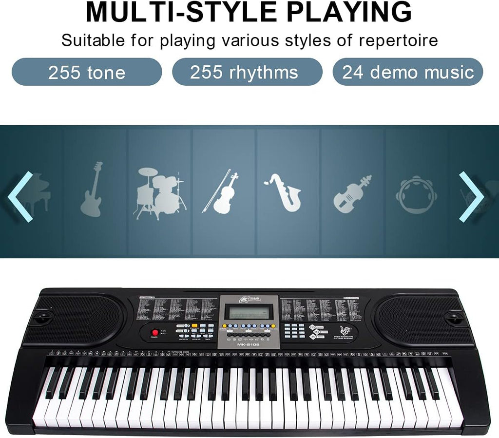 61 Key Digital Piano Portable Electronic Keyboard with Built-In Speaker, Microphone, Music Stand K374490