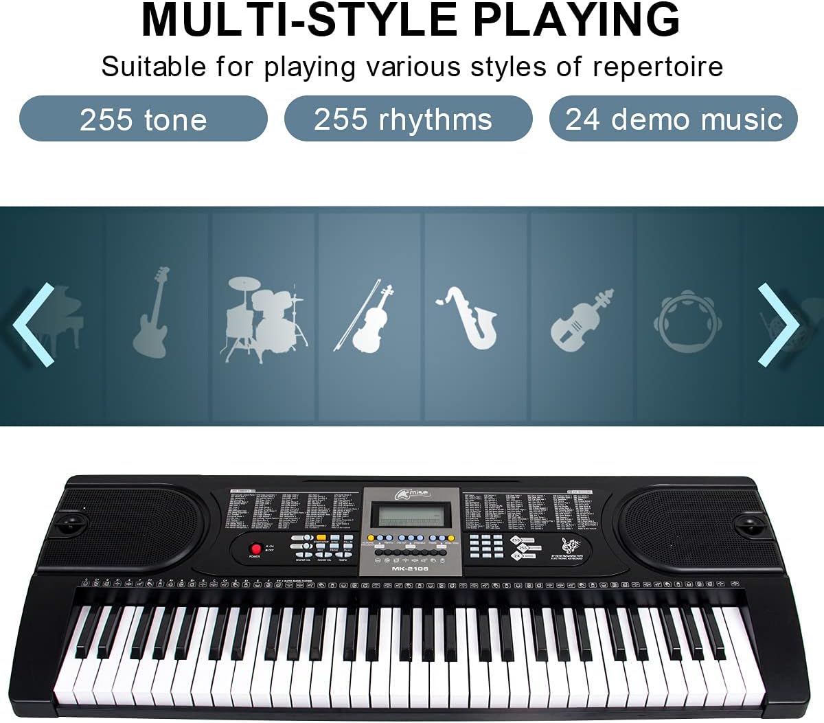 61 Key Digital Piano Portable Electronic Keyboard with Built-In Speaker, Microphone, Music Stand K374490