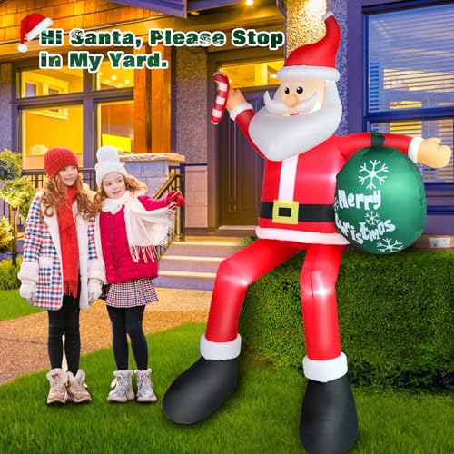 7 FT Christmas Inflatable Santa Claus with Green Gift Bag Built-in LED Lights P1025