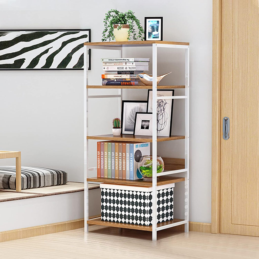 5 Tier Industrial Bookshelf with Metal Frame, Rustic Wood and Metal Shelving Unit, Oak X64236