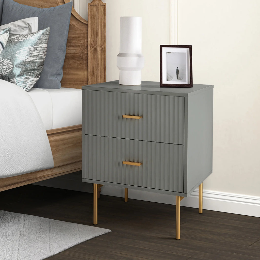 Grey Wood 2 Drawer Nightstand C692637