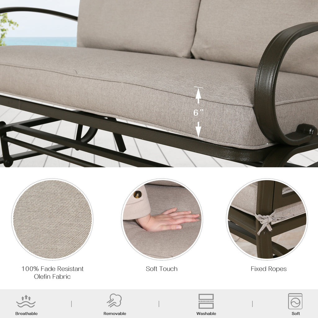 Beige 2-Person Outdoor Steel Glider Chair N349