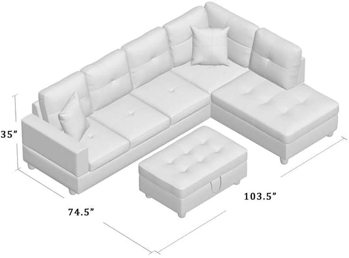 3 PCS L-Shaped Sectional Sofa Set with Storage Ottoman and Pillows W175
