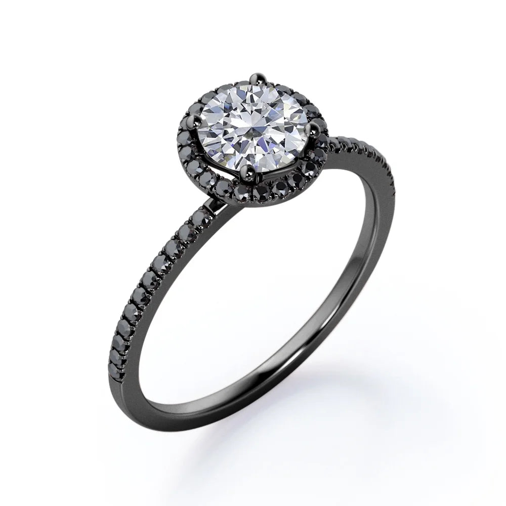 18K Black Gold Plated Silver Moissanite Engagement Ring N7200