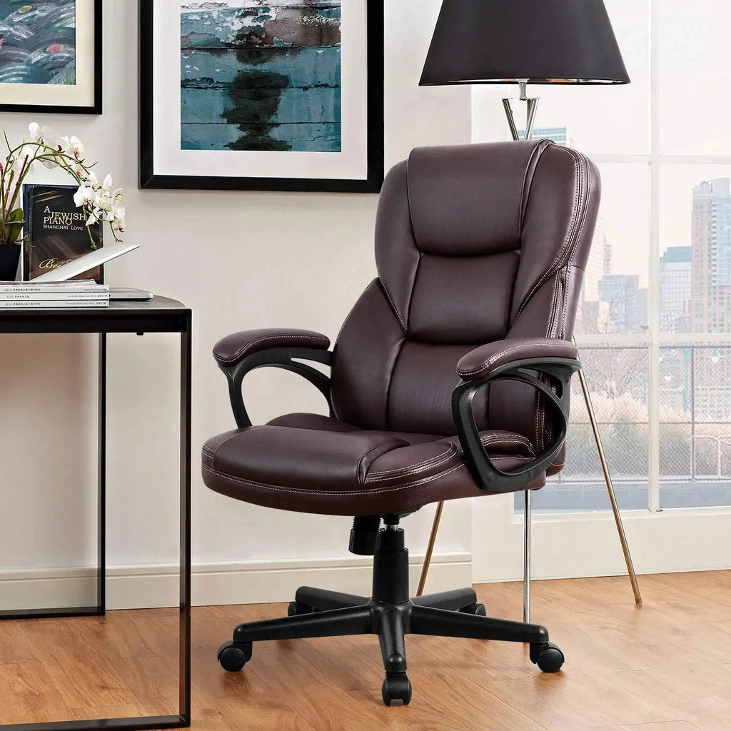 Brown Faux Leather High-Back Office Chair with Lumbar Support S99460