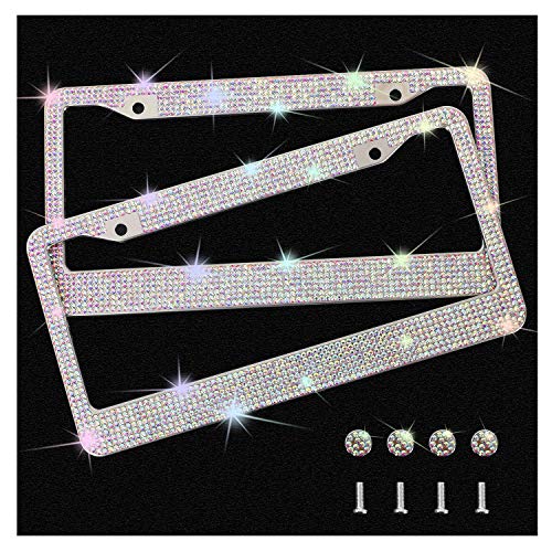 2 Pack Rhinestone Crystal Stainless Steel License Plate Frames Z7210