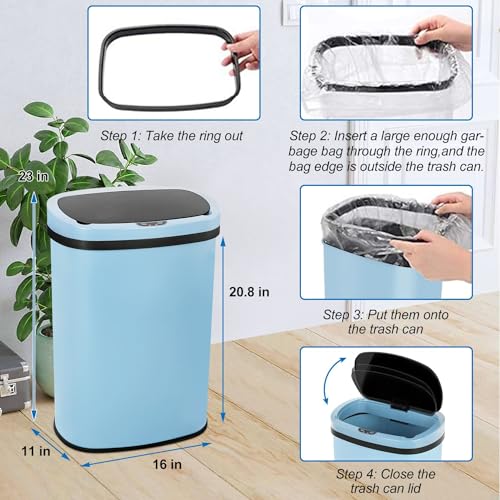 13 Gallon Touch Free Stainless Steel Trash Can O216
