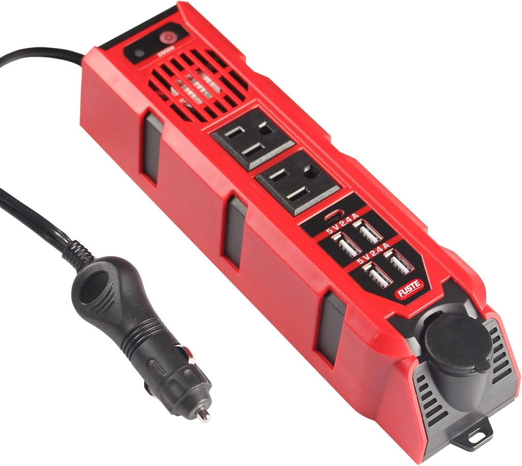 200W Car Power Inverter, 12V to 110V AC Converter with Type C Port, Dual AC Outlets and 4 USB, Pack of 2 I6236