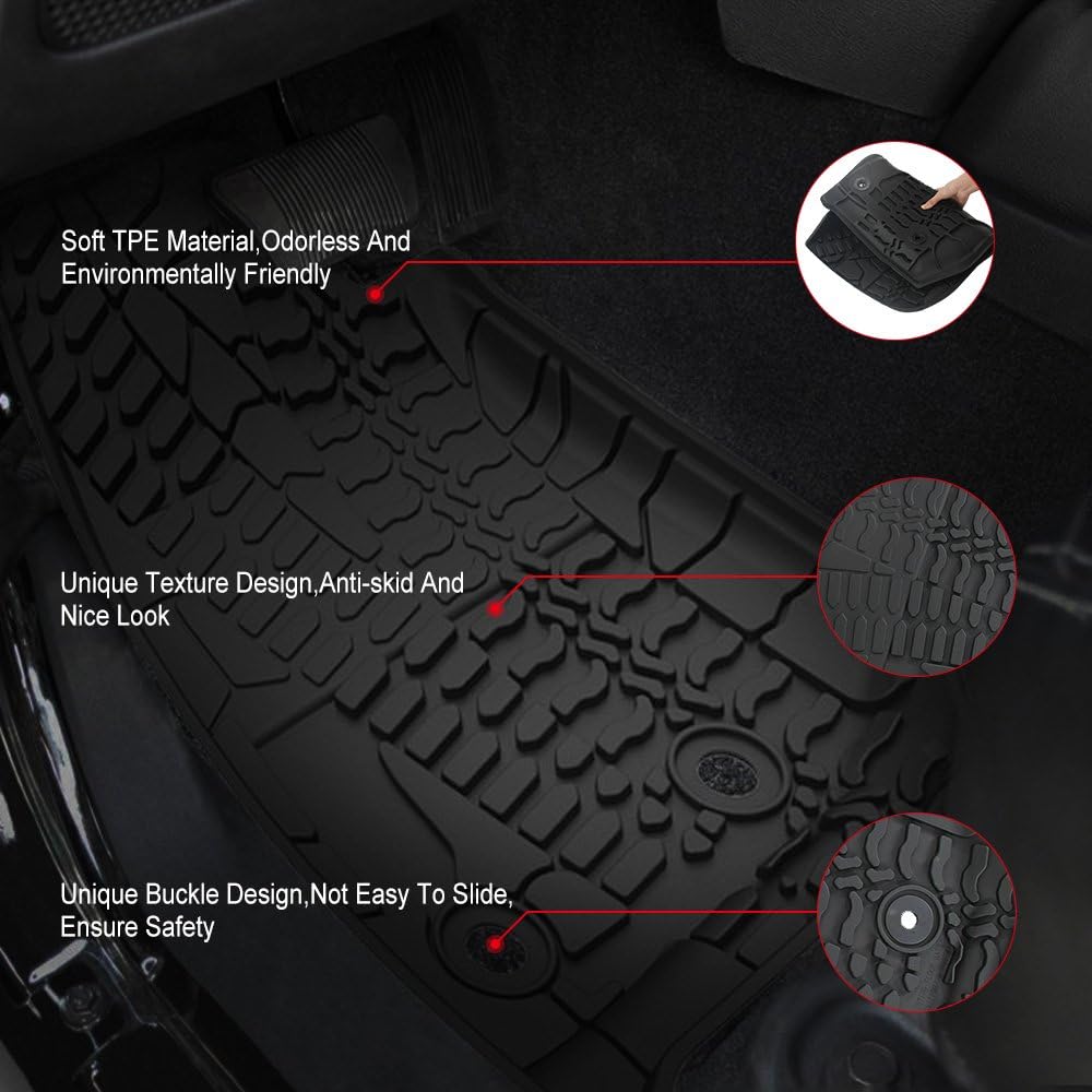 Black Front Row TPE Floor Mat Set for 2014-2018 Jeep Wrangler JK JKU A59678
