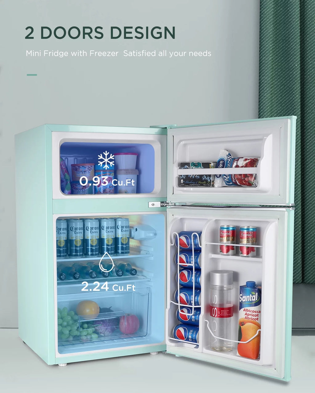 Green 3.2 Cu ft Compact Mini Refrigerator with Separate Freezer B764