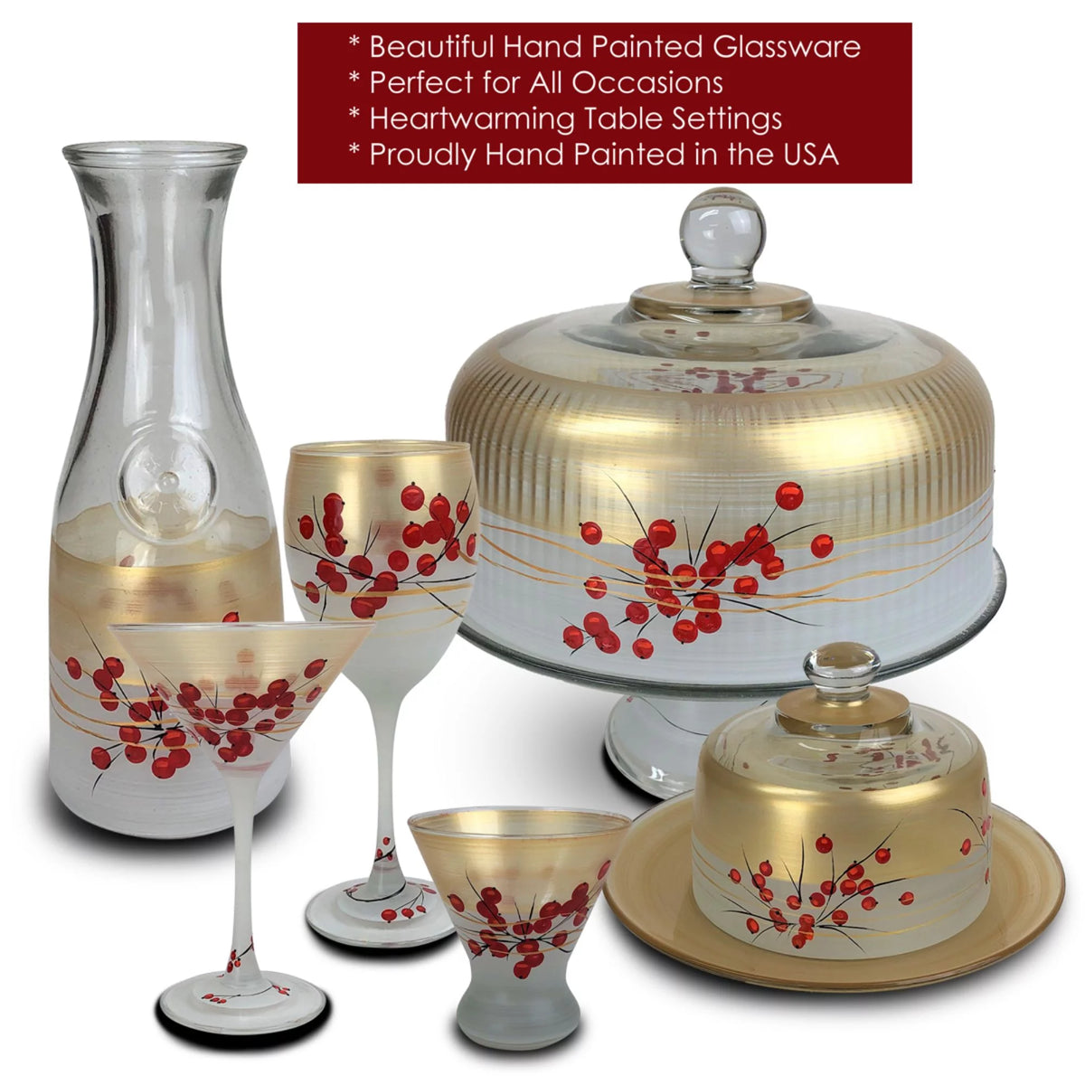 Set of 2 Red and Gold Glass Serving Bowls T466676