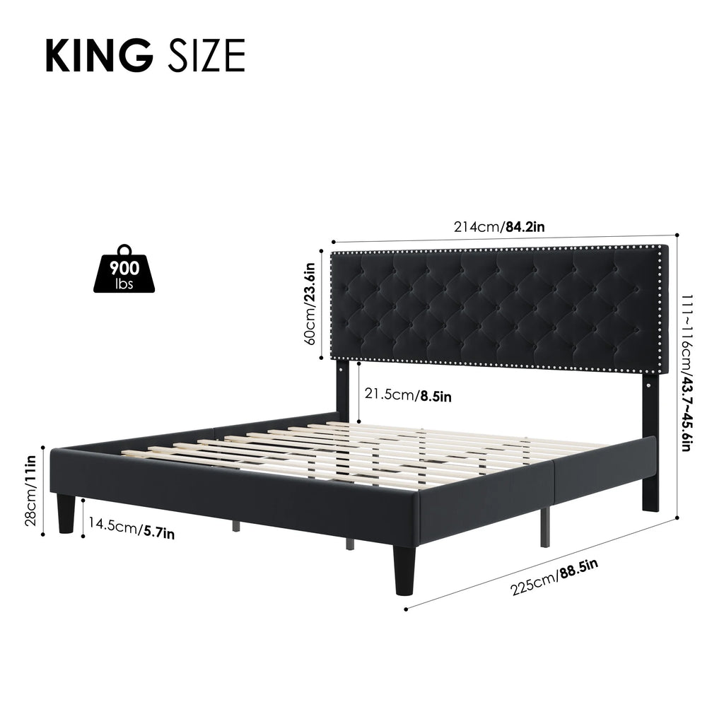 King Size Upholstered Platform Bed with Adjustable Headboard K354019